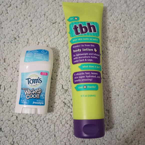 NEW Lot of 2 tween deodorant and lotion - Tom's of Maine, TBH - Picture 1 of 3